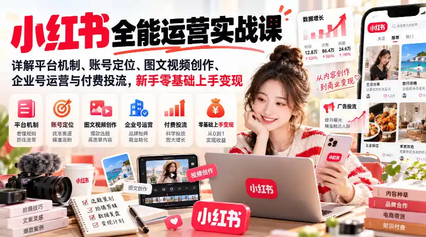 《小红书全链路实战：从0起号到精准投流，一套打通变现闭环》-猴哥资源站