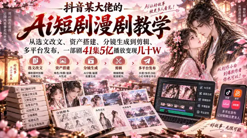 《AI短剧漫剧全链路量产，单人3天出片自然流爆款变现》-猴哥资源站