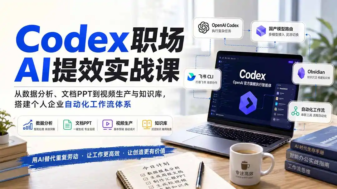 《Codex全域自动化办公实战，零代码打造AI工作流，效率翻倍告别加班》-猴哥资源站