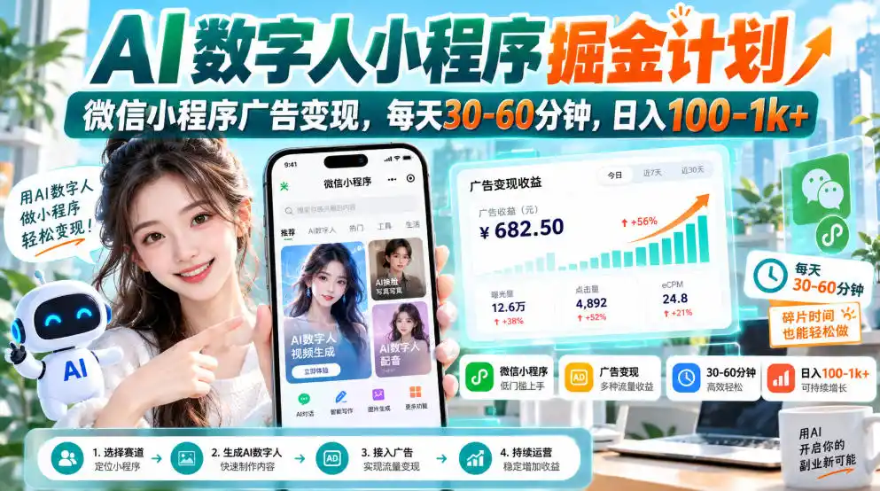 《AI数字人小程序掘金，零基础日入100-1k+》-猴哥资源站