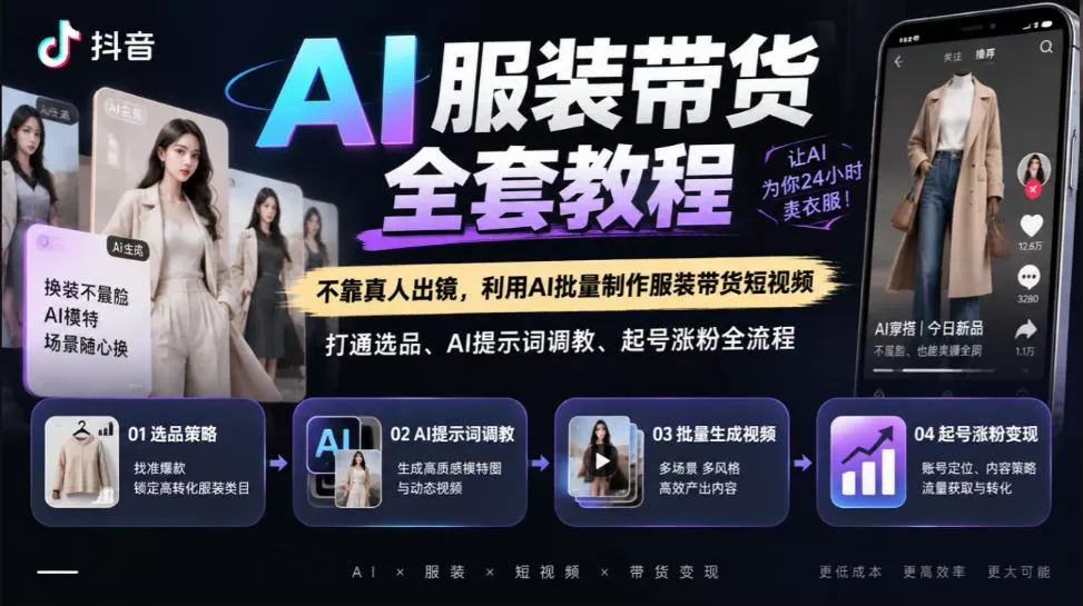 《AI服装带货实战：不露脸批量出片，零基础起号全攻略》-猴哥资源站