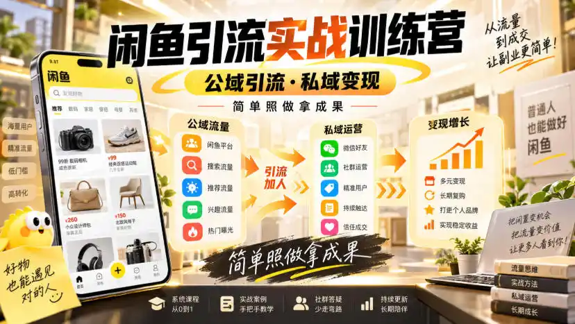 《闲鱼无货源引流实战：一部手机轻松操作，公域导流私域稳定变现》-猴哥资源站