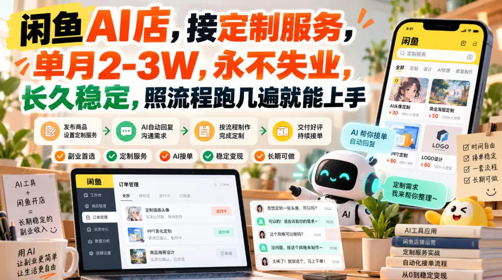 闲鱼AI店，接定制服务，单月2-3W，永不失业，长久稳定，照流程跑几遍就能上手-猴哥资源站