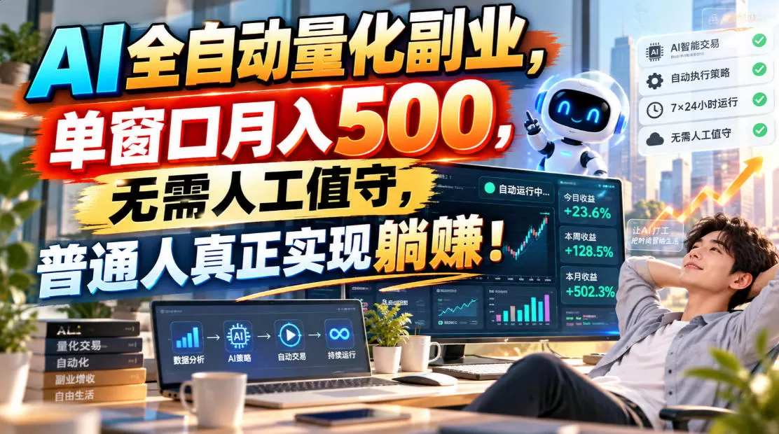 《AI量化交易全托管，单窗口月入500+，零基础1小时上手》-猴哥资源站
