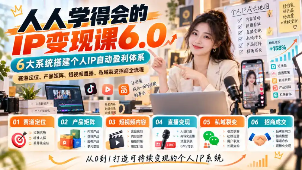 《IP变现6.0全闭环：6大系统自动盈利，小白也能跑通》-猴哥资源站