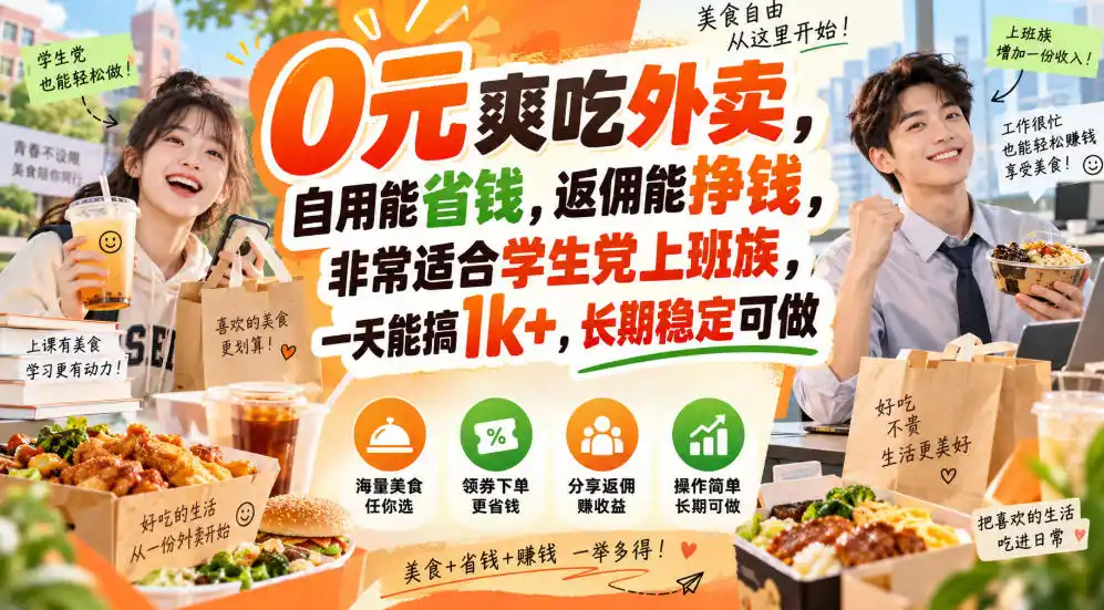 《外卖霸王餐返佣新玩法，自用省钱分享赚钱日入1000+》-猴哥资源站