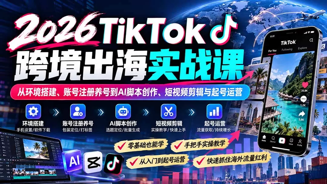 《TikTok跨境出海全流程实操，零基础也能抓住海外流量红利》-猴哥资源站