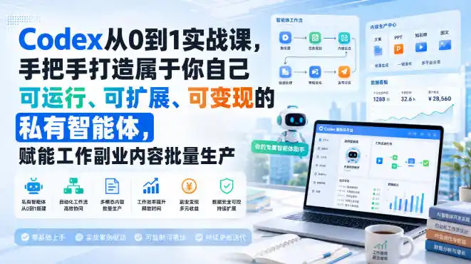 《Codex私有智能体实战：零基础搭建自动化流水线，赋能工作副业批量变现》-猴哥资源站