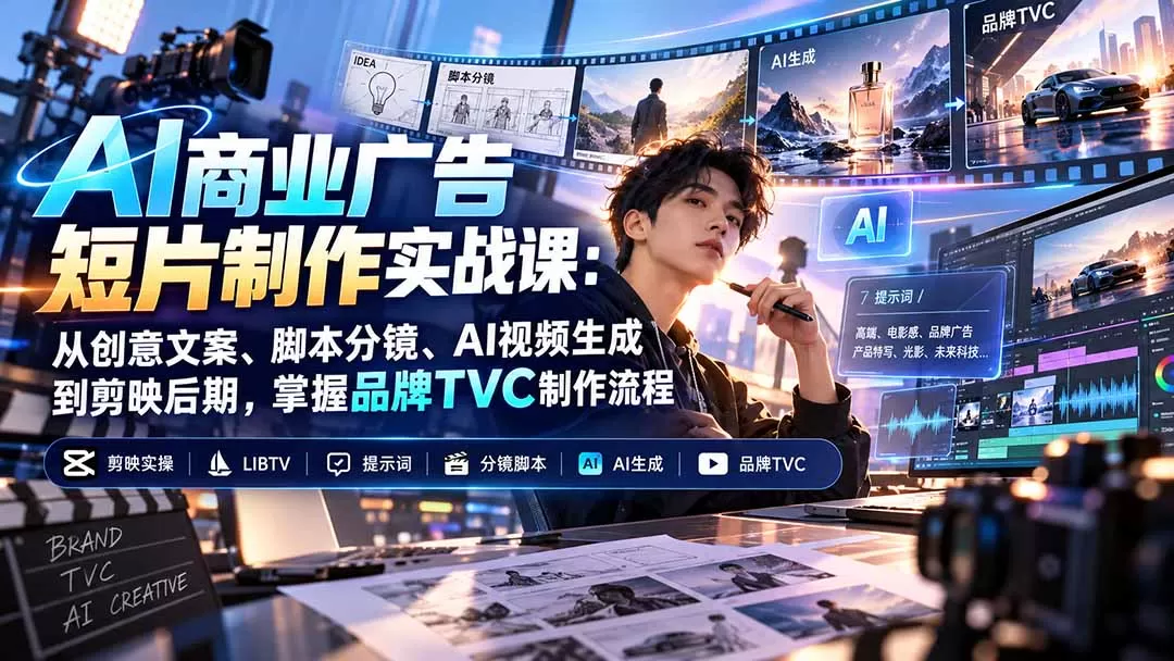 《AI广告实战：零基础制作商业级短片，30秒广告到TVC全流程拆解》-猴哥资源站