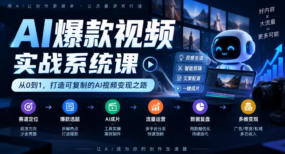 《AI爆款视频全链路实操，零基础跑通百万播放变现》-猴哥资源站