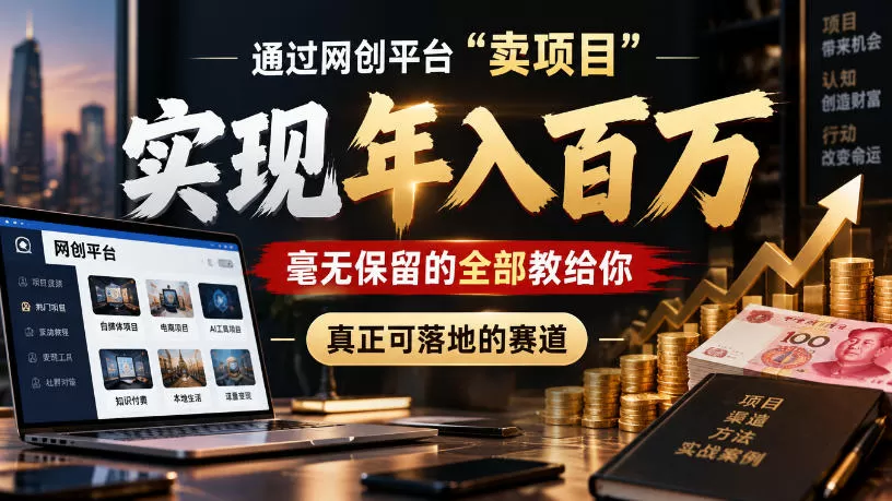 《网创平台卖项目实战，从0到年入百万的全套落地攻略》-猴哥资源站