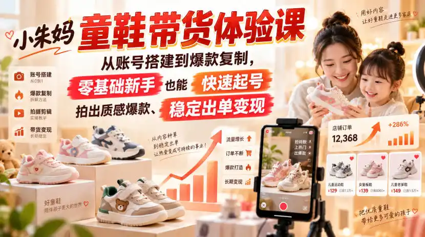 《小朱妈童鞋带货实战体系，零基础快速起号拍爆款稳定出单》-猴哥资源站