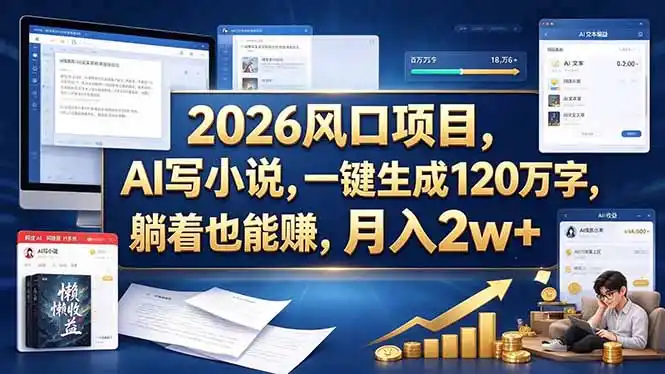 《AI写小说全自动出稿，一键生成120万字躺着赚稿费》-猴哥资源站
