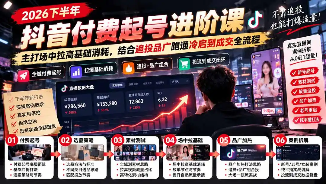 《抖音全域付费起号实战，拉爆基础消耗告别盲目追投》-猴哥资源站