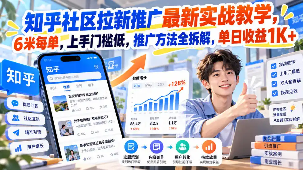 《知乎社区拉新实战，6米每单日入1K+全拆解》-猴哥资源站