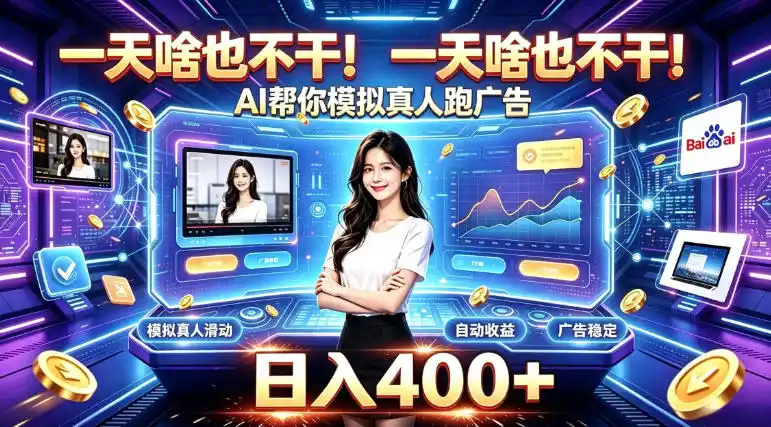 《AI模拟真人跑广告，零基础全自动日入400+，真正被动变现》-猴哥资源站