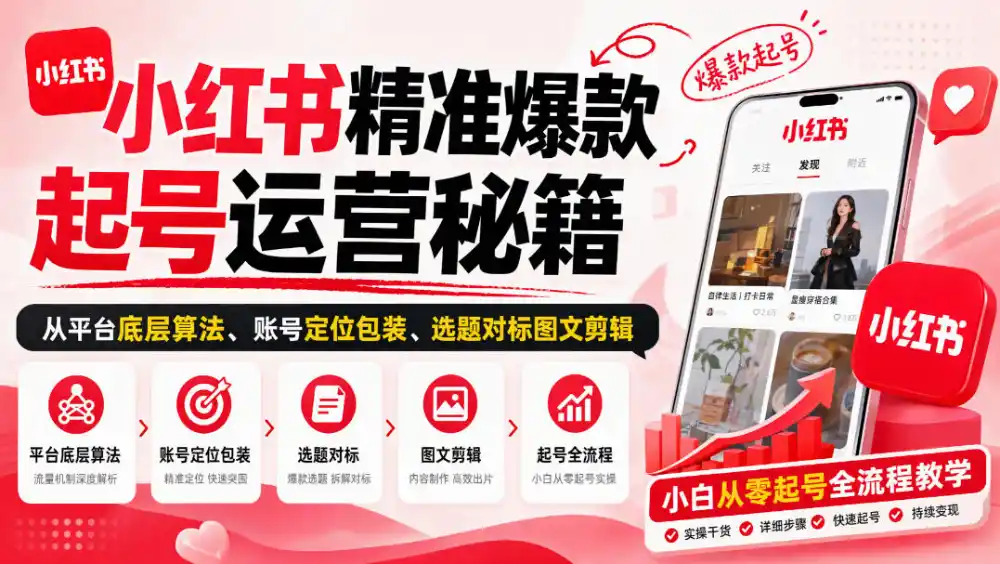 《小红书起号全攻略：从零爆款到接单变现》-猴哥资源站