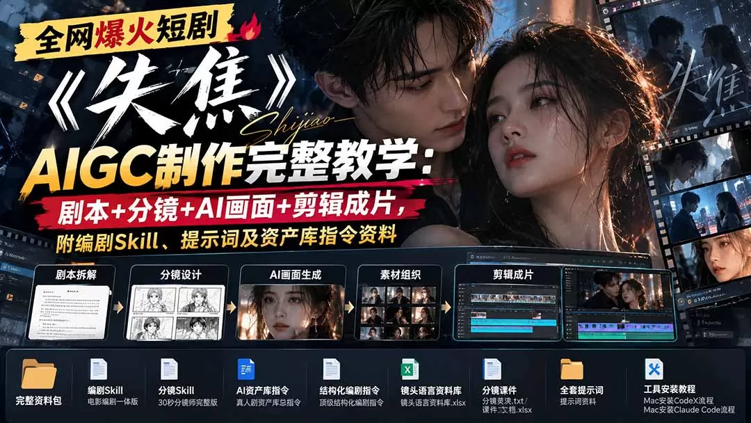 《AIGC短剧全流程实战：零基础跑通爆款短剧从创意到成片》-猴哥资源站