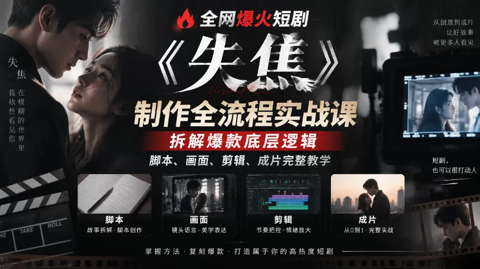 《短剧爆款从0到1！拆解〈失焦〉全流程，新手也能做出高完播》-猴哥资源站