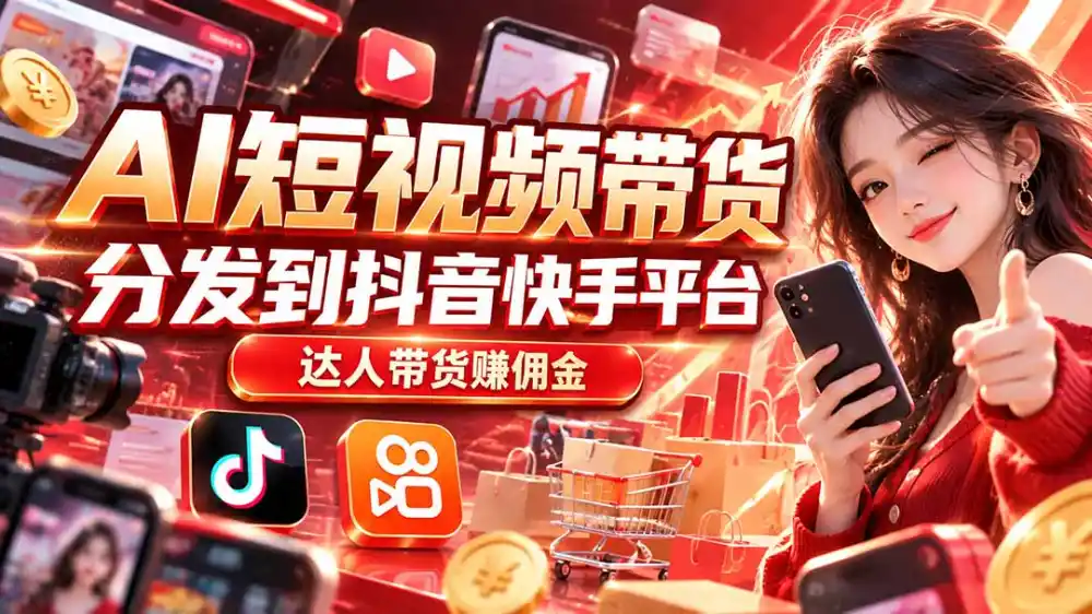 《AI短视频带货零成本出片，手机操作日更50条稳定赚佣金》-猴哥资源站