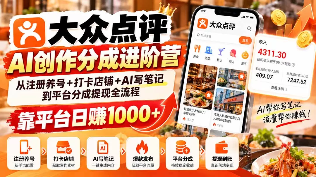 《AI写大众点评笔记，多号矩阵放大收益的蓝海实战攻略》-猴哥资源站