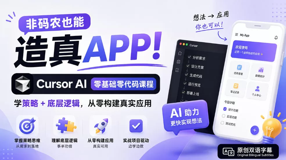 《不写代码也能造APP！Cursor AI全流程实战，从0构建真实应用》-猴哥资源站
