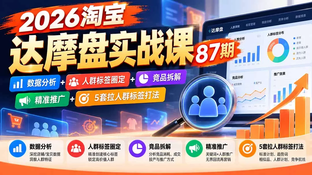 《达摩盘人群标签实战:5套打法抢竞品流量,推广投产翻倍》-猴哥资源站
