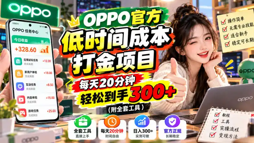 《OPPO官方打金项目，每天20分钟轻松日入300+》-猴哥资源站