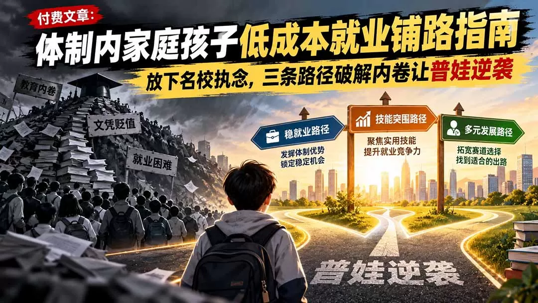 付费文章：体制内家庭孩子低成本就业铺路指南，放下名校执念，三条路径破解内卷让普娃逆袭-猴哥资源站