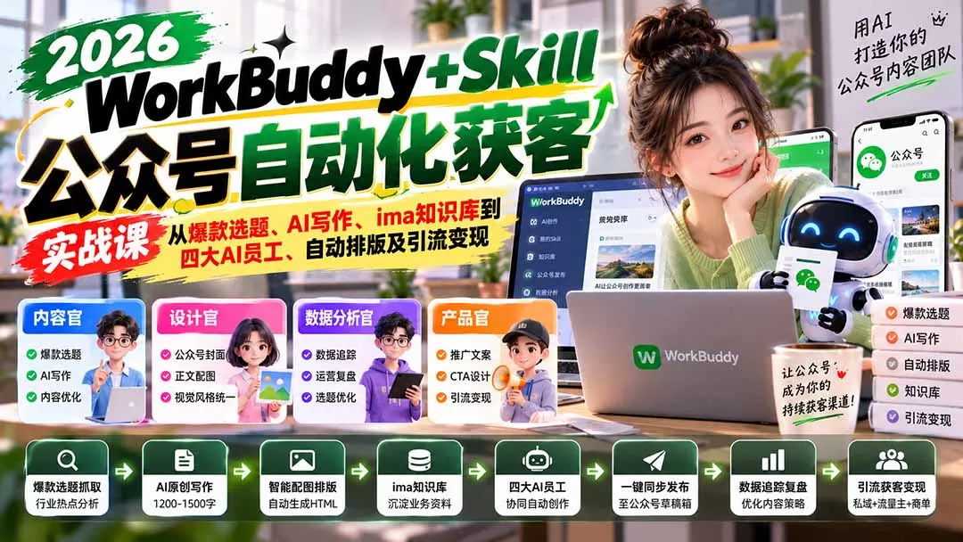 《WorkBuddy+ima双引擎，公众号AI全自动创作获客实战体系》-猴哥资源站