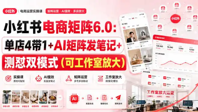 《小红书电商矩阵6.0：单店月入2W+，AI发笔记+测怼双模式全套实操》-猴哥资源站