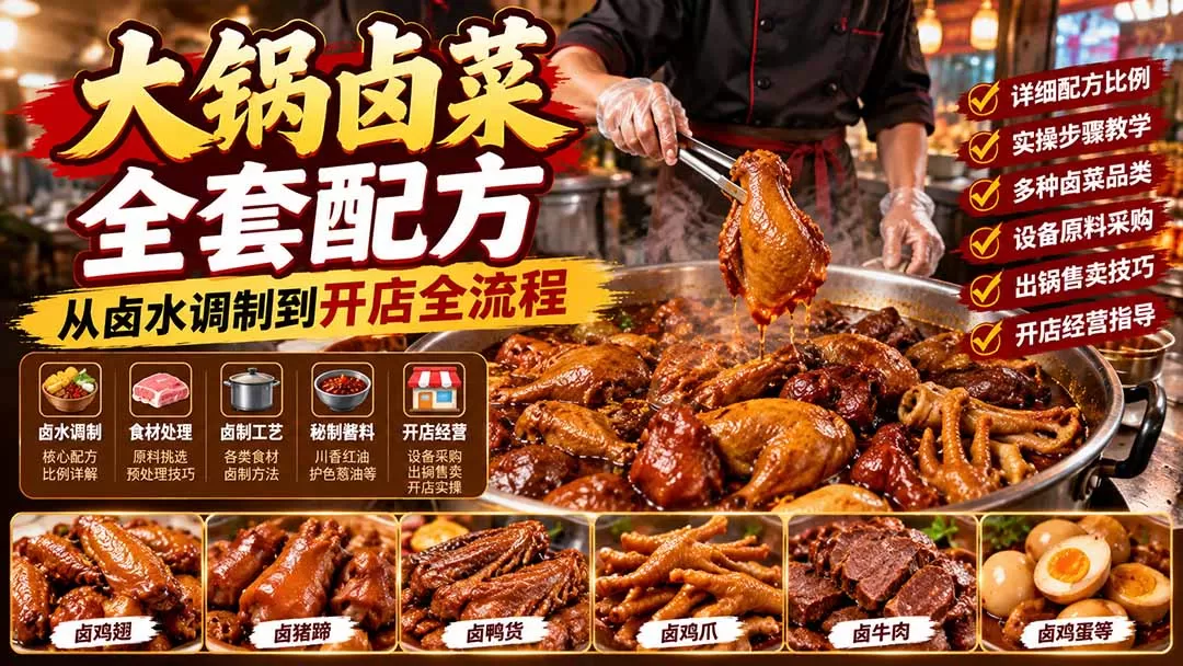 大锅卤菜全套配方，从卤水调制到开店全流程，感觉学会了去摆摊也不错-猴哥资源站