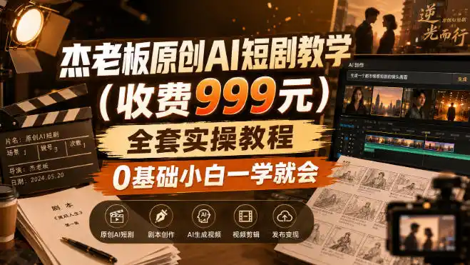 《AI短剧全流程实操教程，0基础小白也能轻松做出爆款原创视频》-猴哥资源站