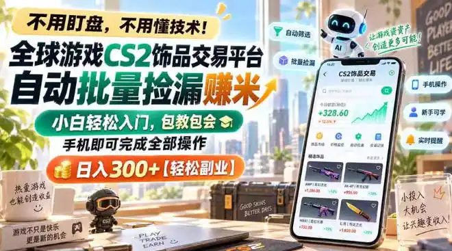 《CS2饰品自动捡漏，手机挂机日入300+小白实操》-猴哥资源站