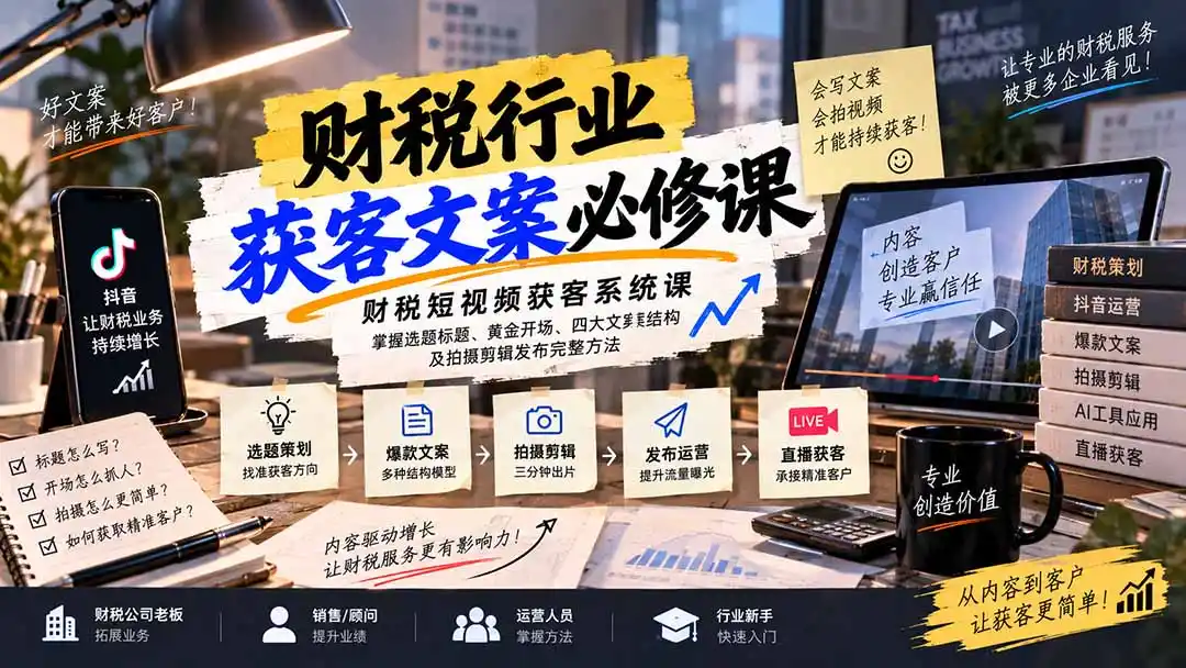 《财税抖音获客全攻略，AI文案+直播承接，精准线索源源不断》-猴哥资源站