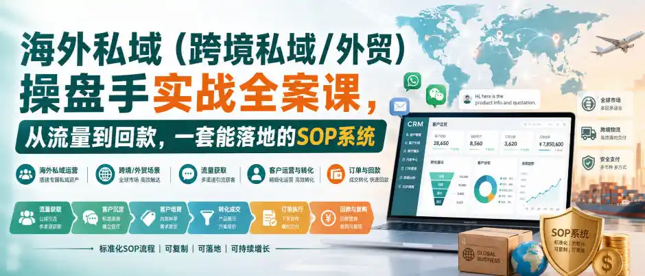 《海外私域全链路操盘实战，从流量到回款一套SOP系统带你30天跑通变现》-猴哥资源站
