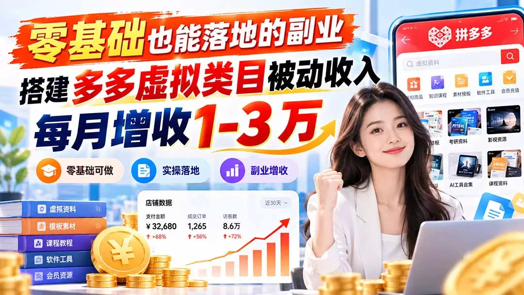 《拼多多虚拟电商0基础实操，单店月入数千自动发货》-猴哥资源站