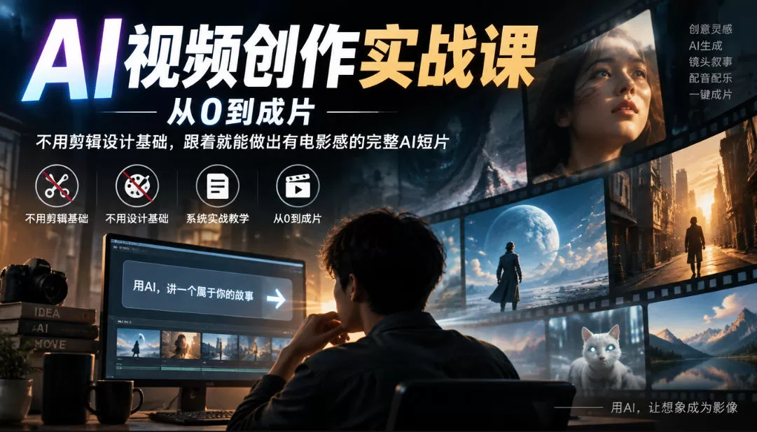 《零基础AI短片实战：27节打通全流程，三大爆款题材一次出片》-猴哥资源站