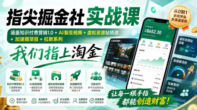 《指尖掘金社：死磕营销+被动流量，零基础打造可持续被动收入体系》-猴哥资源站