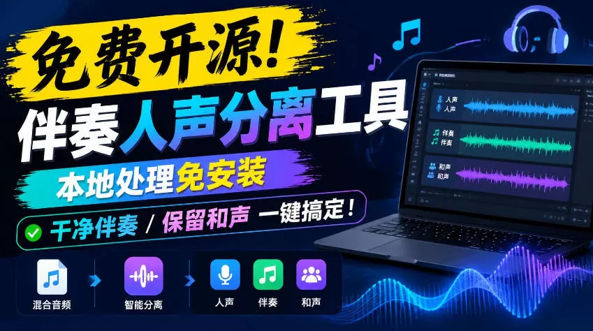 《开源免费！本地AI伴奏人声分离，一键出干净伴奏+保留和声》-猴哥资源站