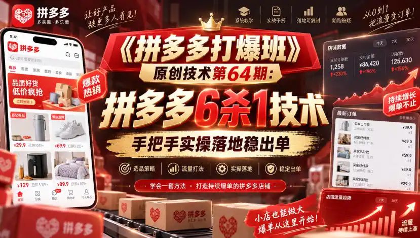 《拼多多6杀1起店技术，新店破零入池稳定爆单全攻略》-猴哥资源站