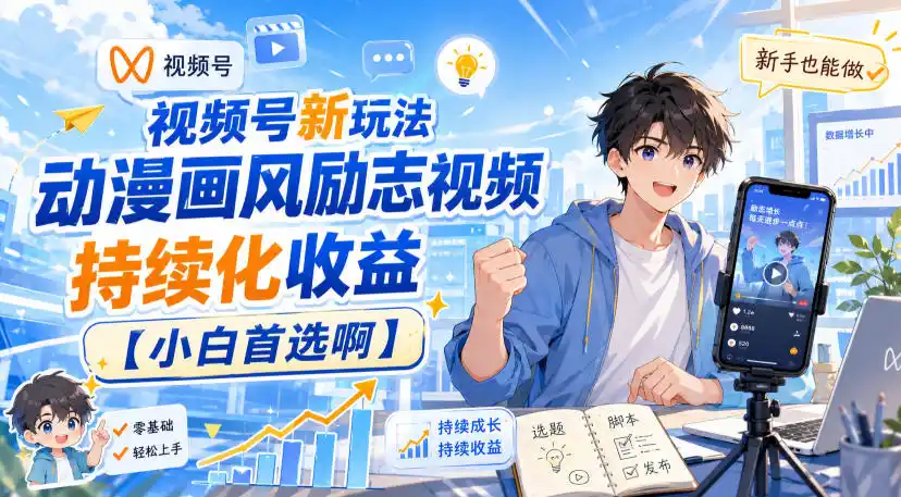 《视频号AI动漫画风励志视频，小白也能条条爆款持续变现》-猴哥资源站