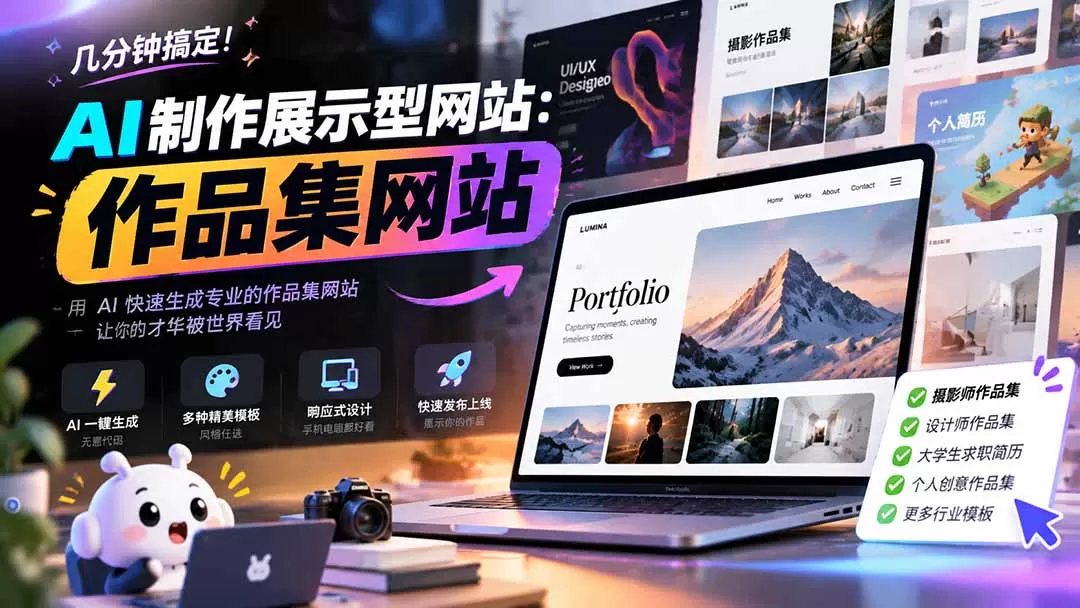几分钟搞定，AI制作展示型网站制作：作品集网站，用AI快速生成专业的作品集网站，接单变现！-猴哥资源站