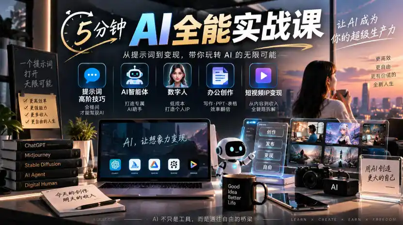 《AI全能实战：提示词+智能体+数字人短视频IP变现攻略》-猴哥资源站