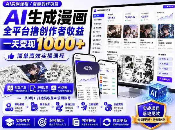 《AI漫画全平台变现攻略：最高日入1k+的爆款实操玩法》-猴哥资源站