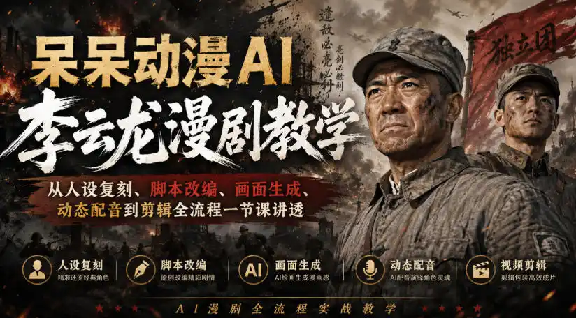 《AI李云龙漫剧全流程实操，零基础复刻爆款一节课讲透》-猴哥资源站