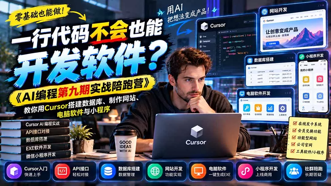 《零代码用Cursor做软件网站，新手也能独立开发变现》-猴哥资源站