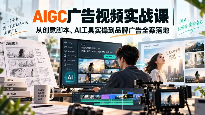 《AIGC广告视频全案实战，零基础接单品牌广告变现攻略》-猴哥资源站