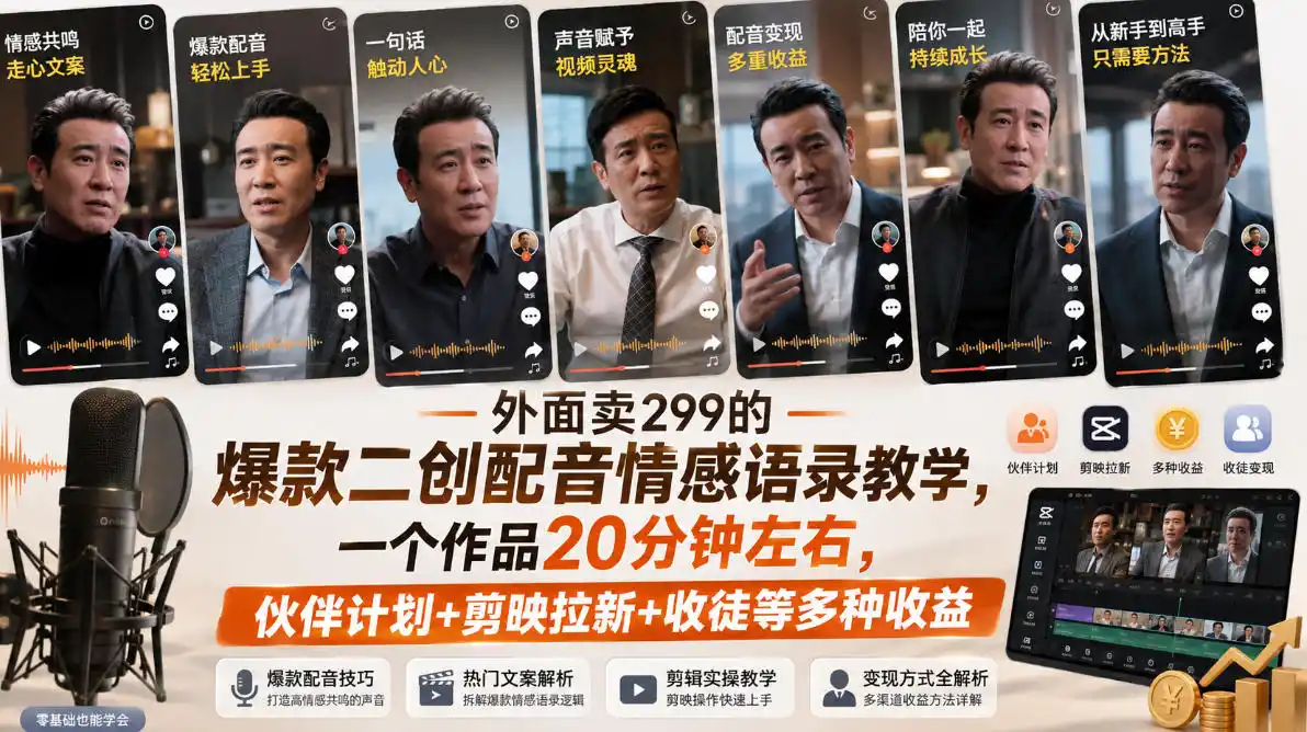 《爆款二创情感语录账号实操，一部手机日更20分钟稳定变现》-猴哥资源站