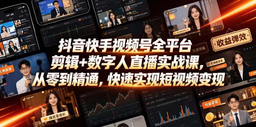 《全平台剪辑+数字人直播实战，零基础快速变现攻略》-猴哥资源站